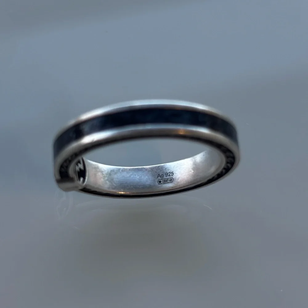 Gucci Interlocking Sterling Silver & Black Enamel Ring 13g - Picture 6 of 7